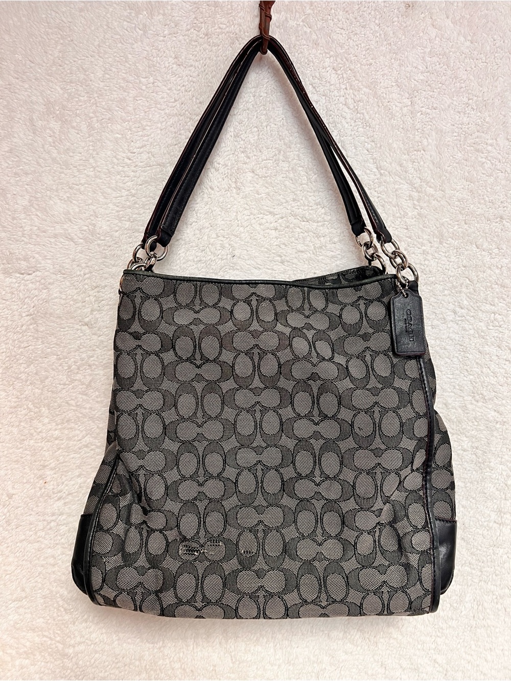 Coach Black & Charcoal Signature Jacquard Shoulder Bag